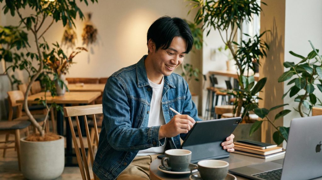タブレットで仕事をする個人事業主