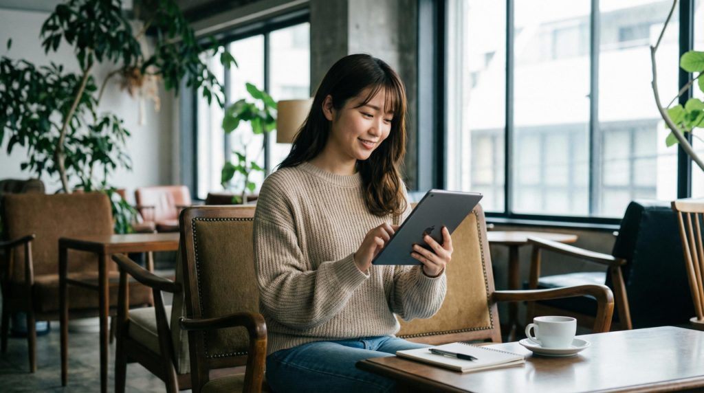 タブレットで仕事をする女性