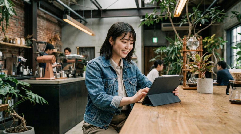 タブレットで仕事をする女性