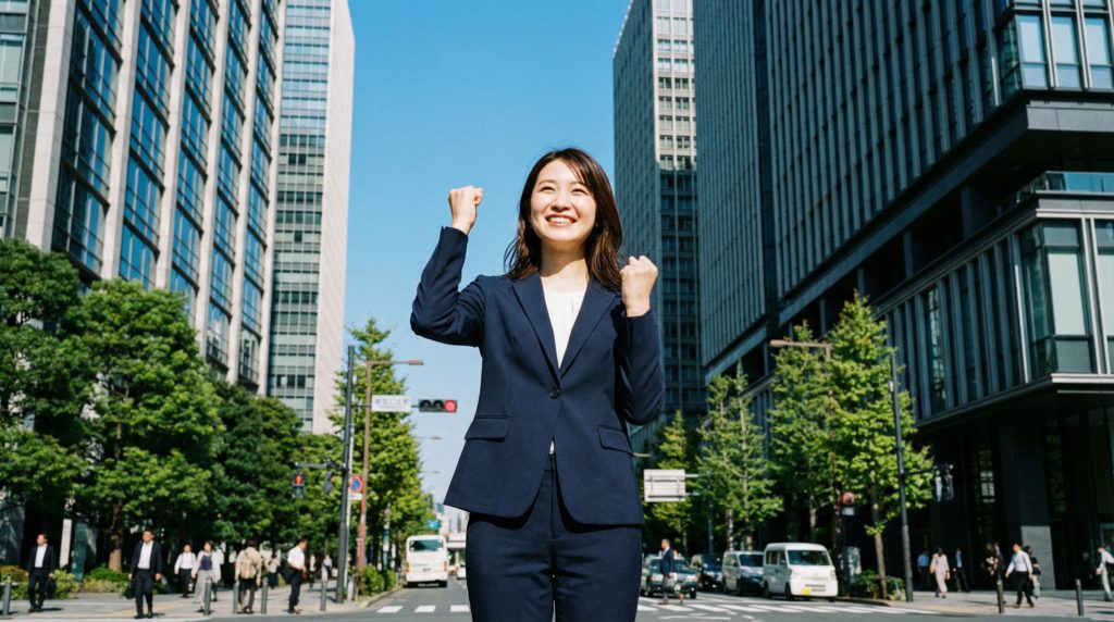 OLのガッツポーズ