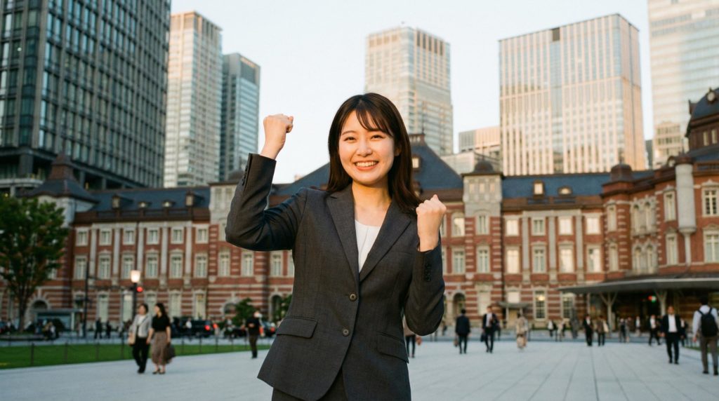 OLのガッツポーズ