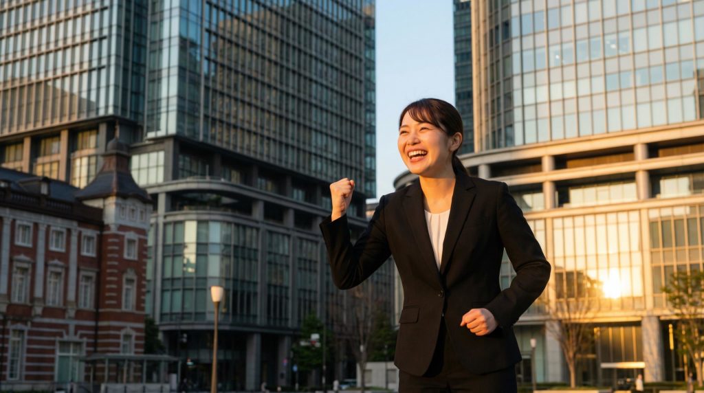 OLのガッツポーズ