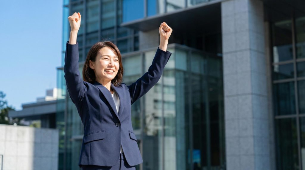 OLのガッツポーズ