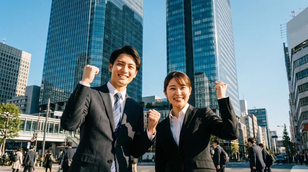 男女ビジネスマンのガッツポーズ