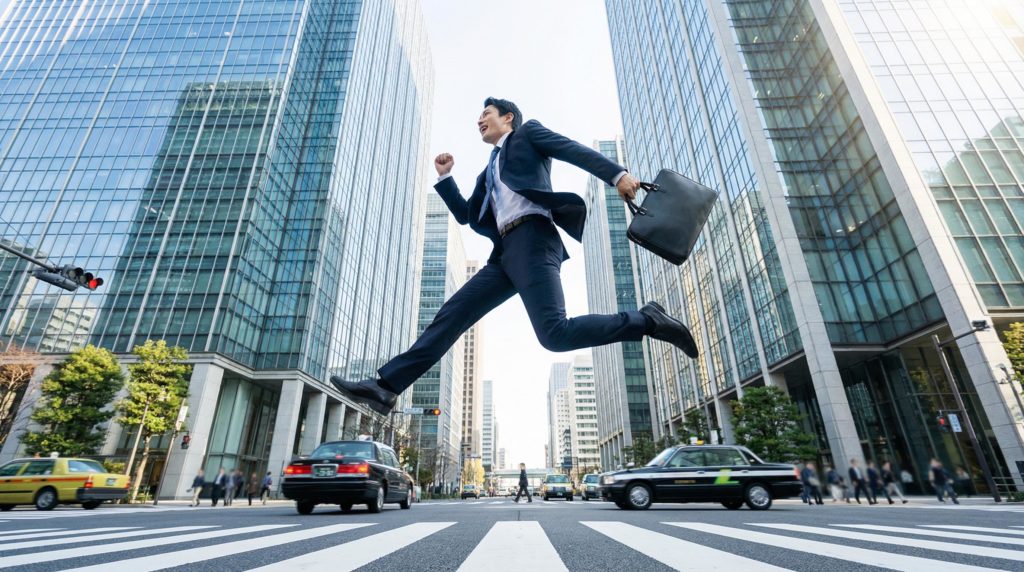 ジャンプするビジネスマン