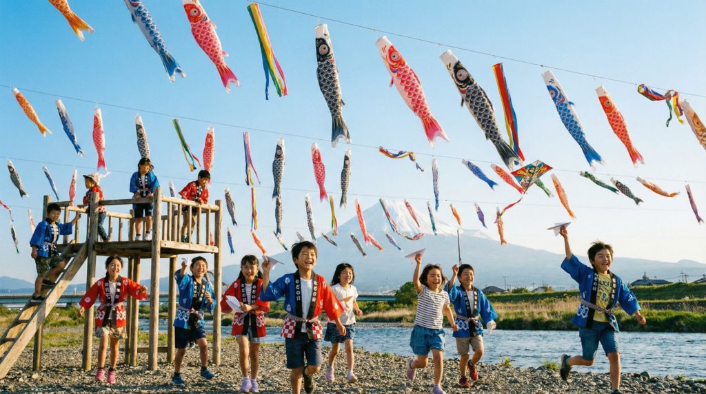 鯉のぼりと子供たち