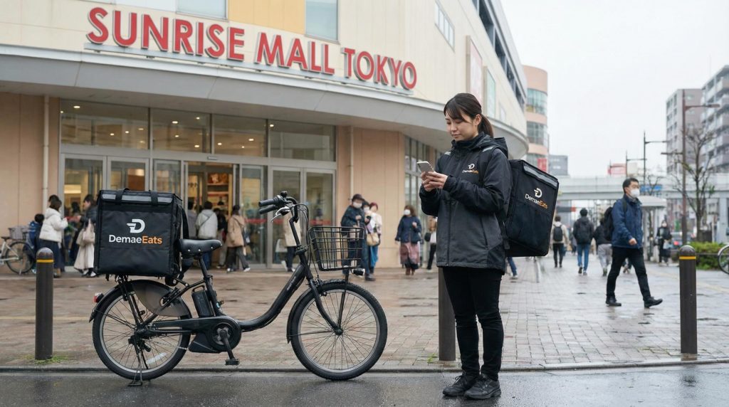 ピック先を確認している女性配達員