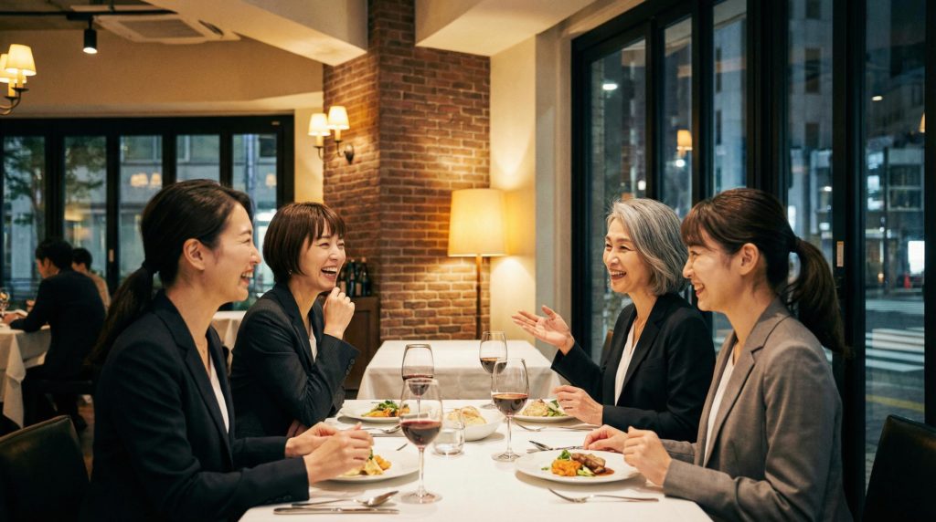 飲み会をする女性ビジネスマン