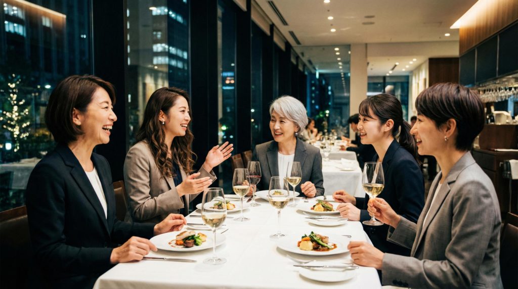 飲み会をする女性会社員たち