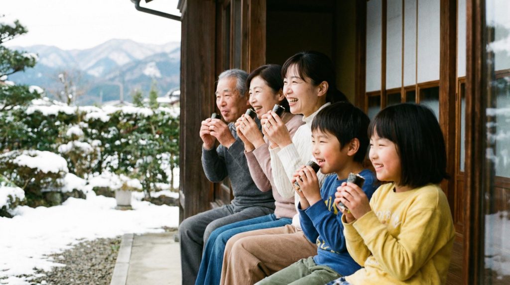 恵方巻を食べる家族