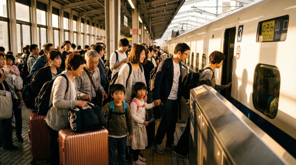 新幹線に乗る家族