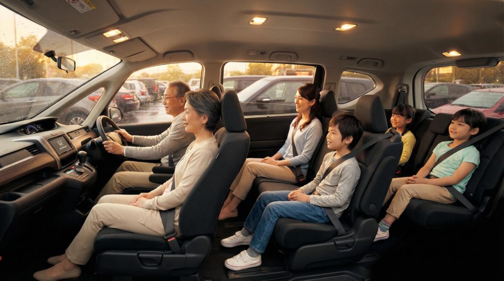 渋滞中移動をする家族