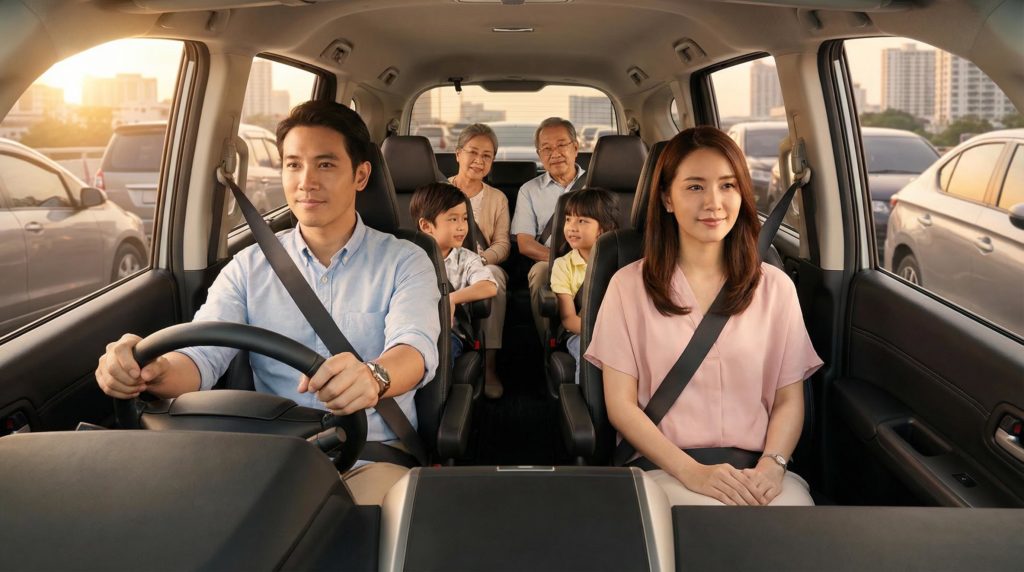 渋滞中移動をする家族