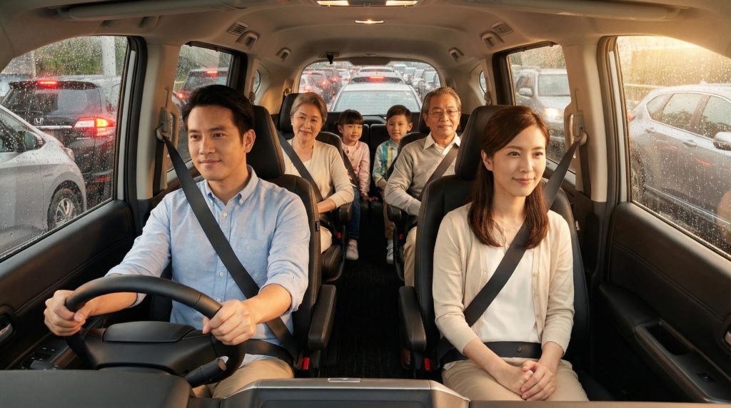 渋滞中移動をする家族