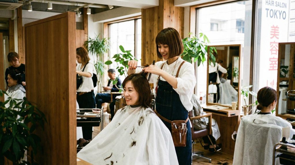 髪をカットしている女性