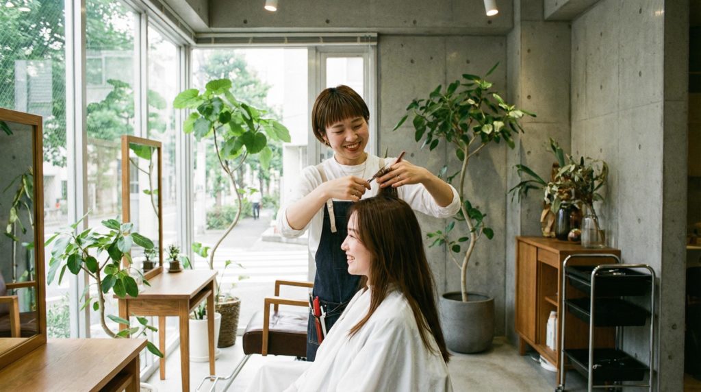 髪をカットしているスタイリスト