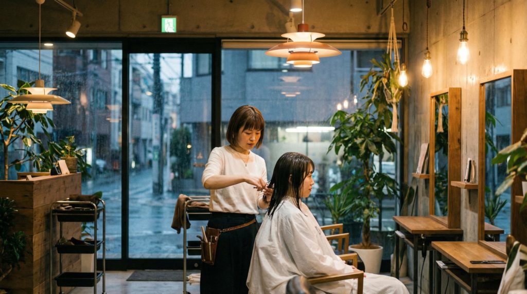 髪をカットしている女性