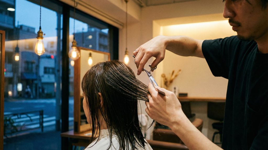 髪をカットしている男性美容師