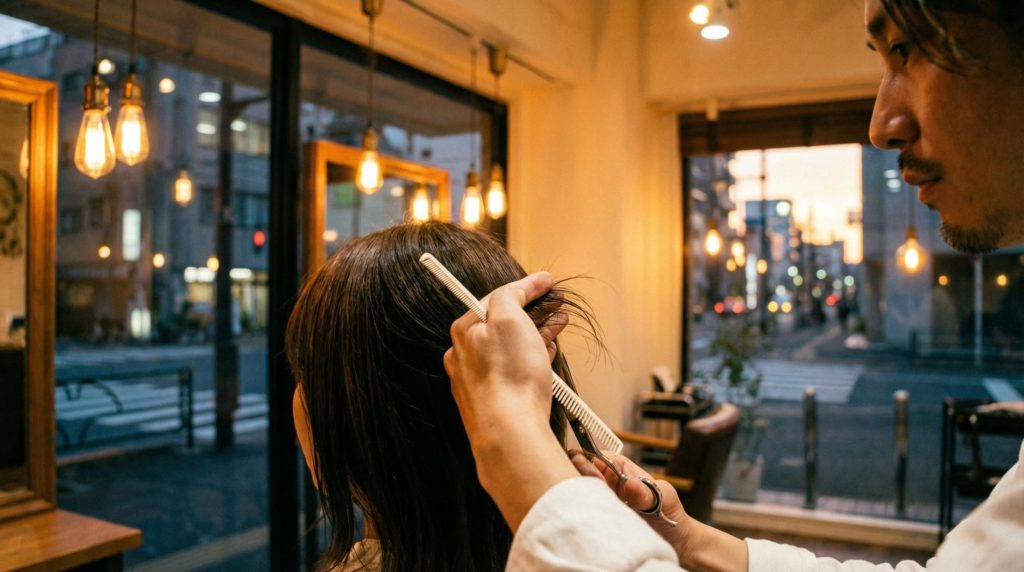 髪をカットしている手元のアップ