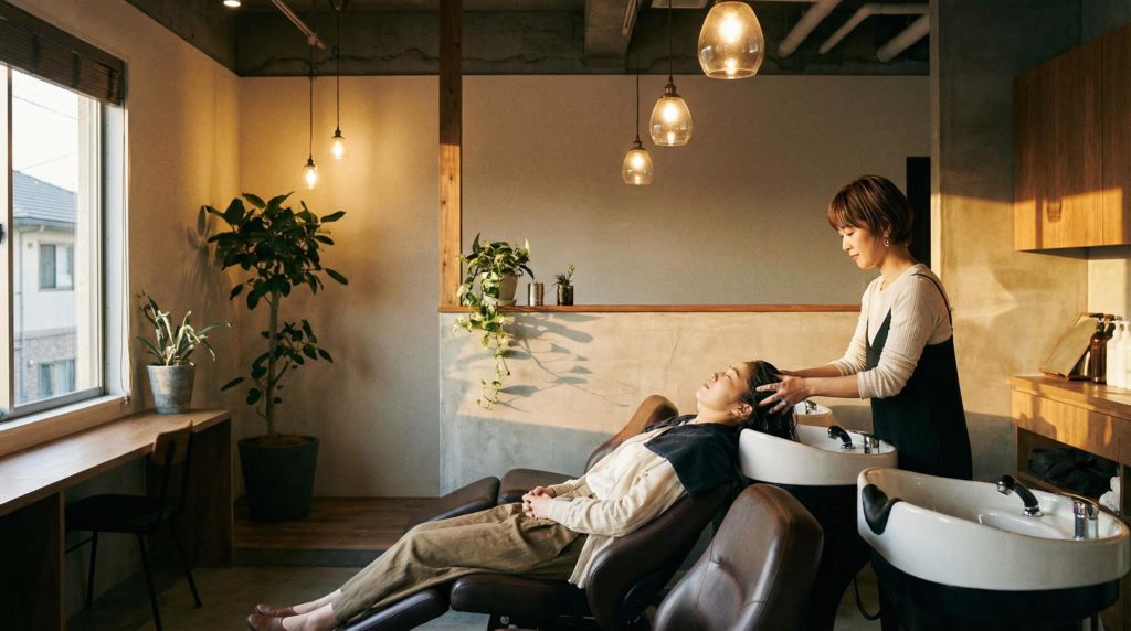 洗髪している女性美容師