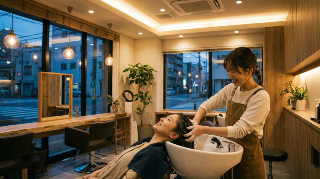 洗髪されている女性