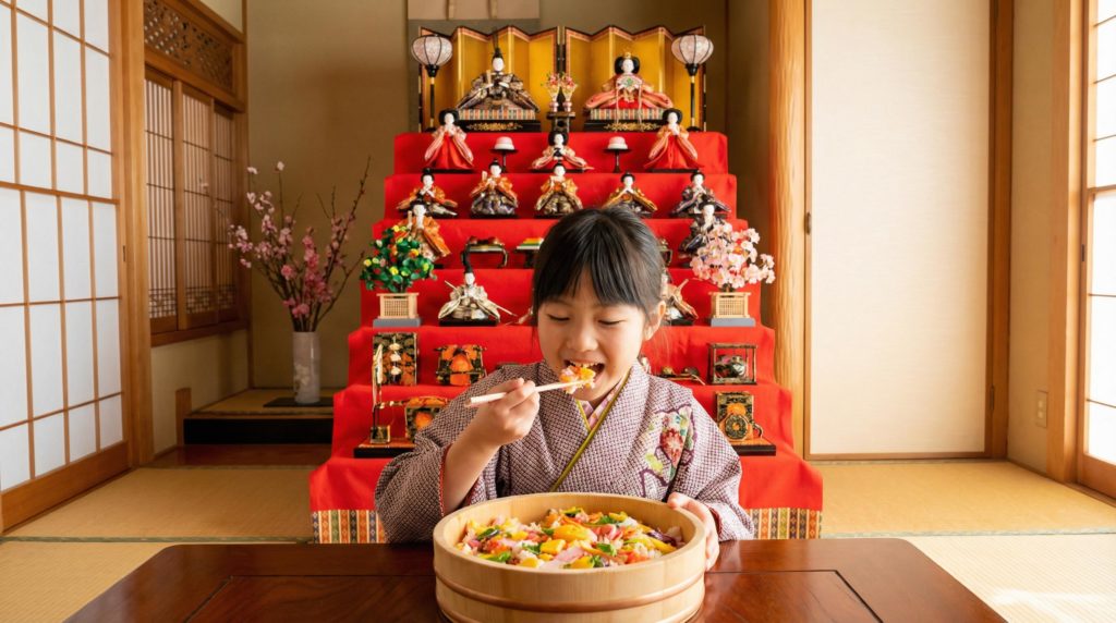ちらし寿司を食べる少女
