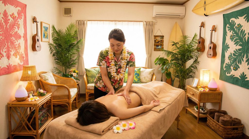 背中のマッサージを受ける女性