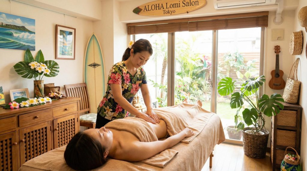 おなかのマッサージを受ける女性