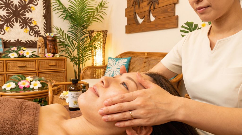 顔のマッサージを受ける女性