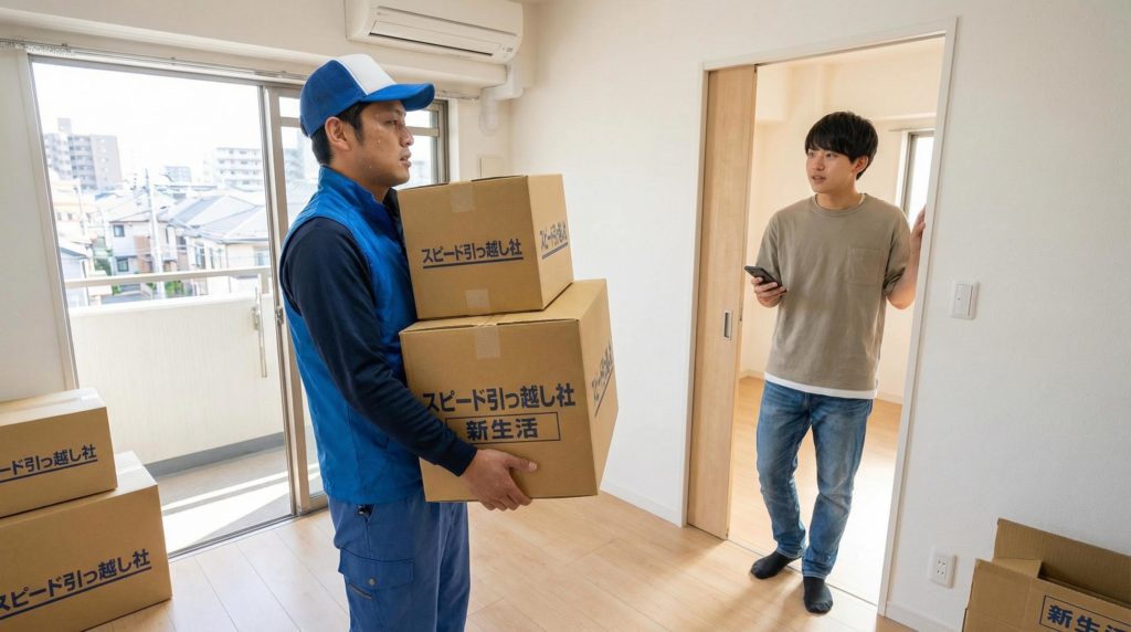 荷物を部屋に運ぶ引っ越し業者
