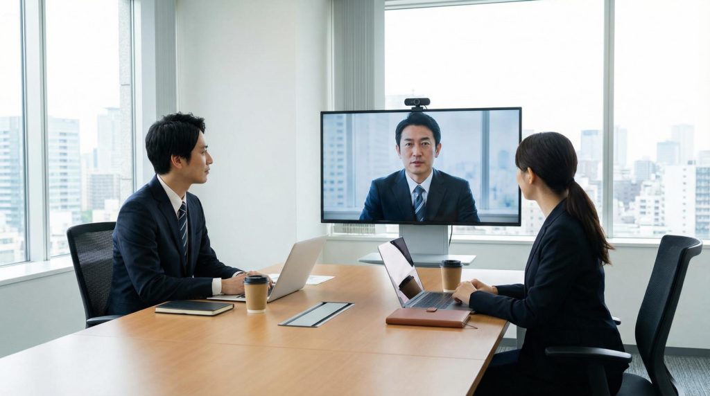 リモート会議をするビジネスマン