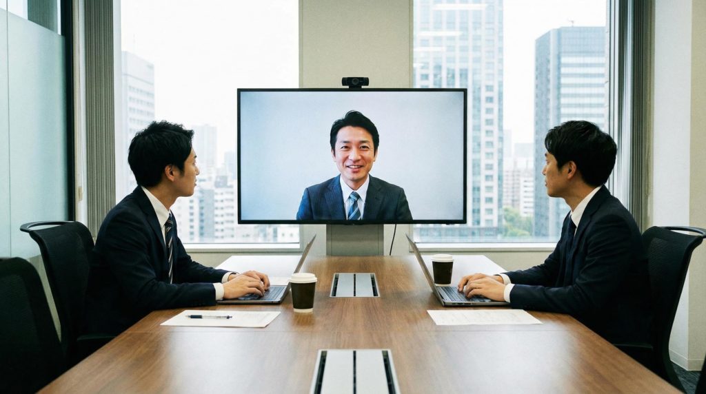 リモート打ち合わせをするビジネスマン