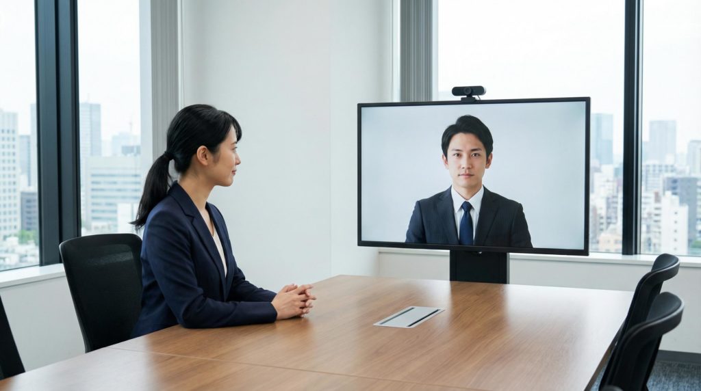 リモート会議をする女性社員