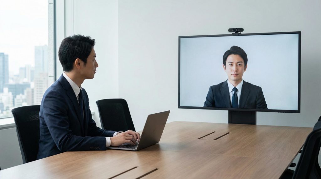 リモート会議をする男性社員