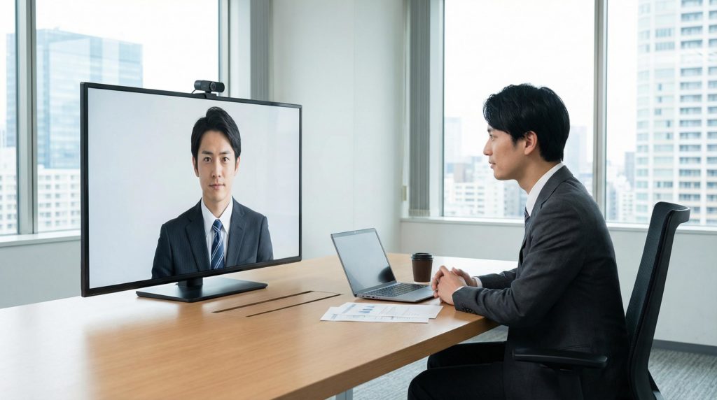 Web会議をするサラリーマン