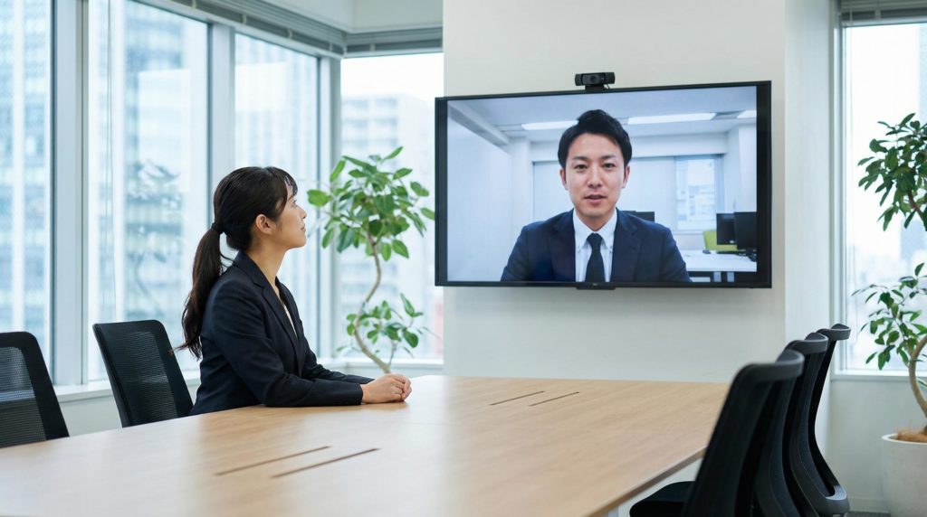 Web会議をする女性