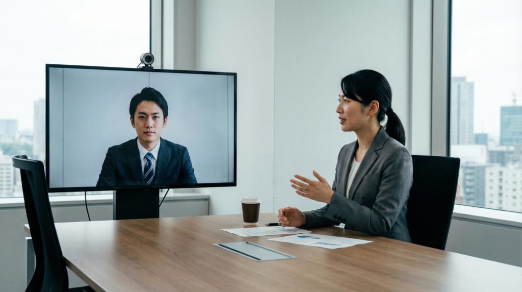 Web会議をする会社員