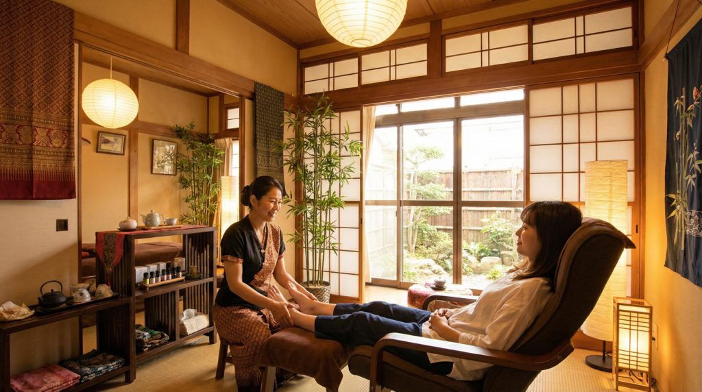 リフレクソロジーを受ける女性客