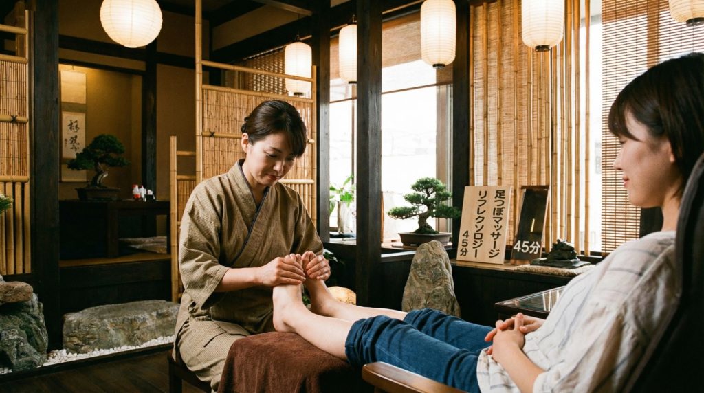 リフレクソロジーを受ける女性客