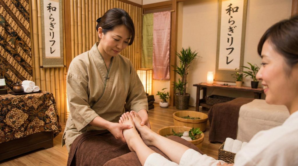 リフレクソロジーを受ける女性客