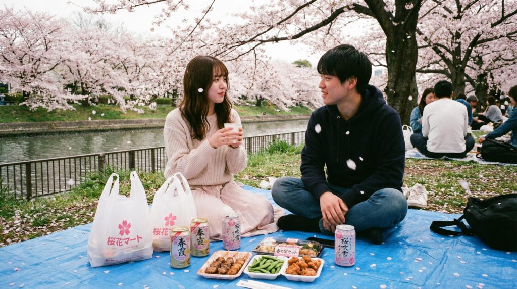 花見をするカップル