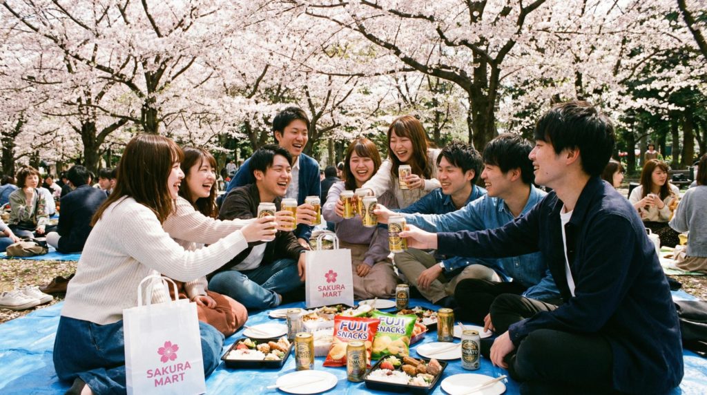 花見をする大学生たち