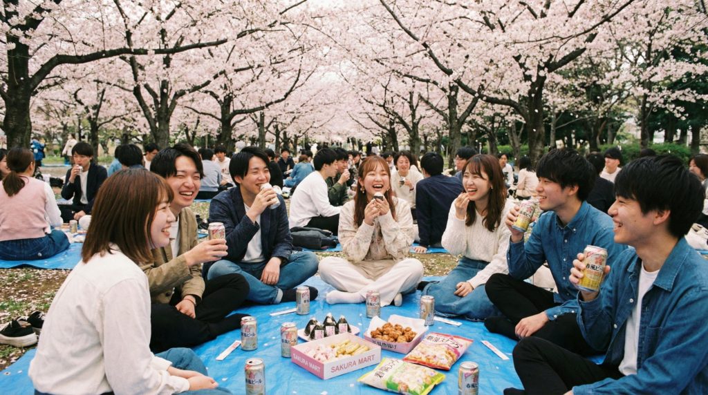 花見をする若者たち