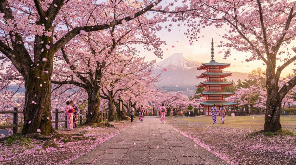 満開の桜、日本の風景