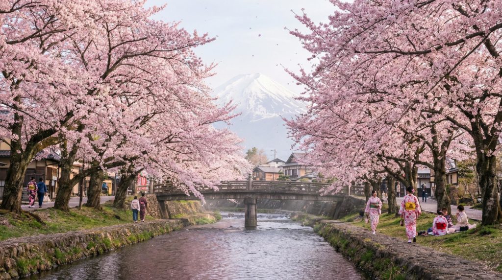 日本の風景、満開の桜