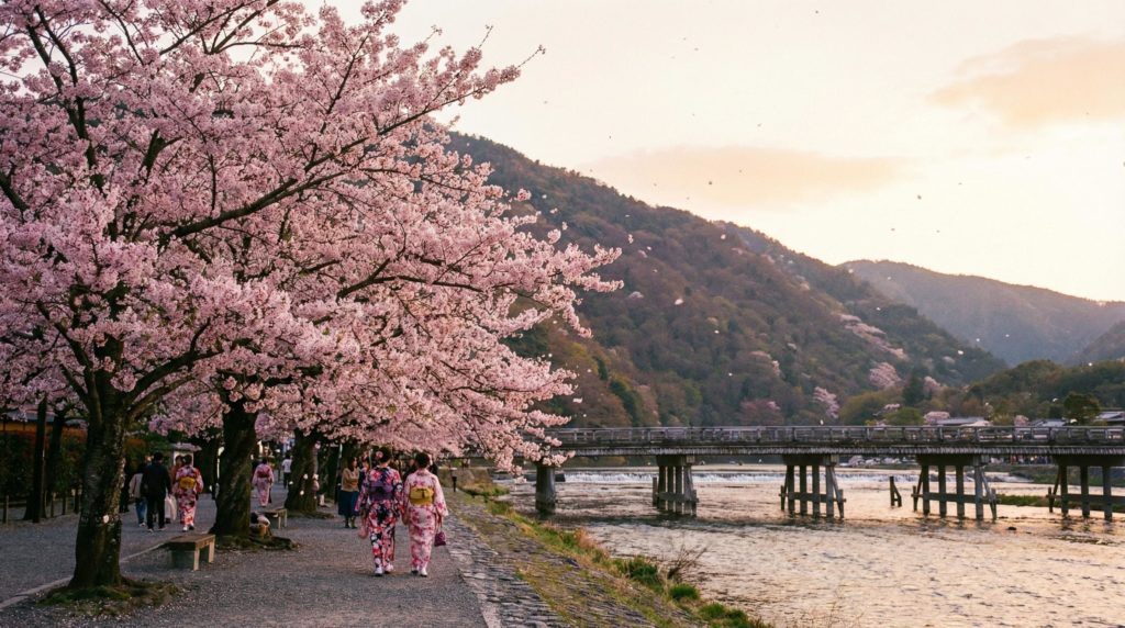 日本の風景、満開の桜