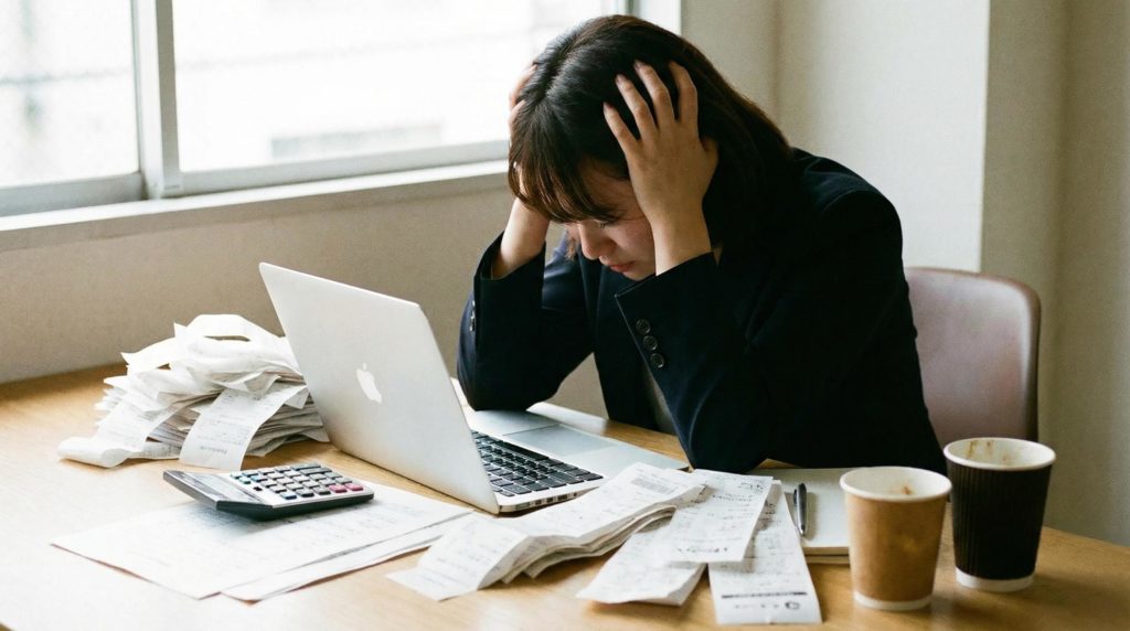 計算が合わなくて悩んでいる女性