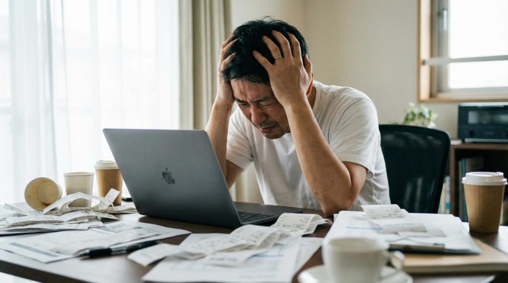 計算が合わなくて悩んでいる男性