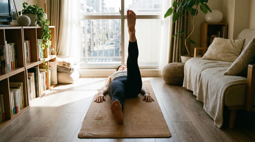 部屋でヨガをする女性